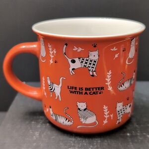 Lauren Taylor Orange Bone China Life Is Better With Cats Coffee Mug.